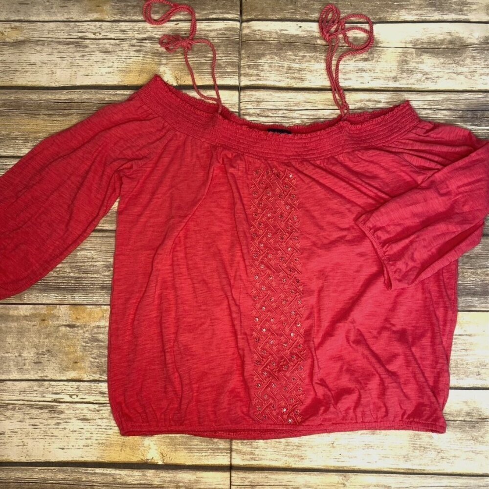 *NWT*‎ AE Outfitters Off-the-Shoulder Pink Peasant Milkmaid Top Junior's Large